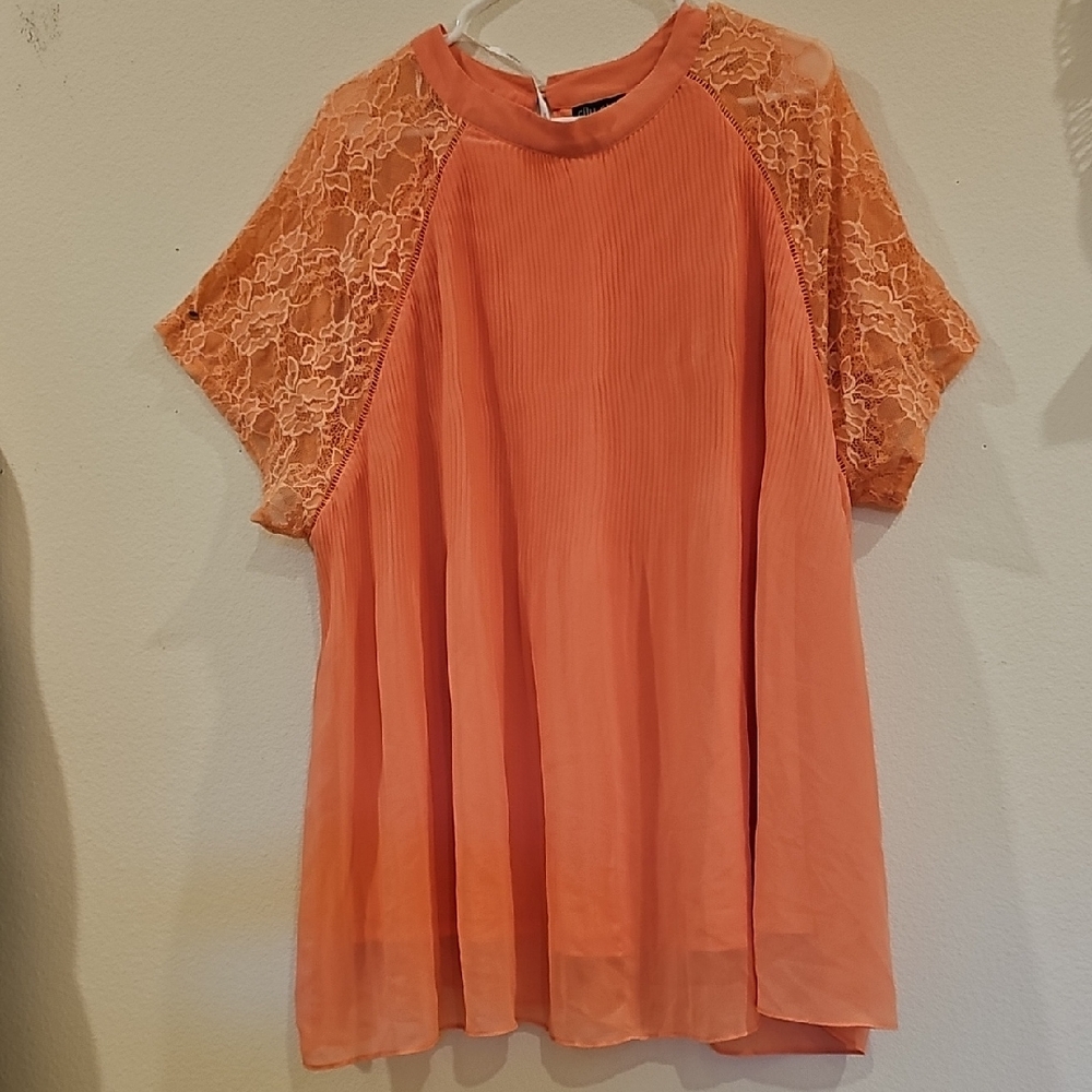City Chic Coral Lace Sleeve Blouse